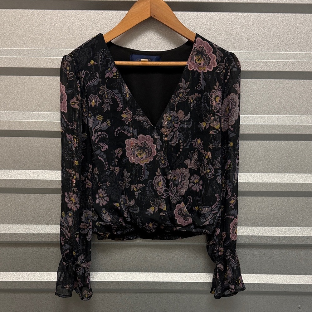 Blue Rain Womens Floral Boho Feminine Sheer Sleeve Baby Doll Paisley Blouse LG‎